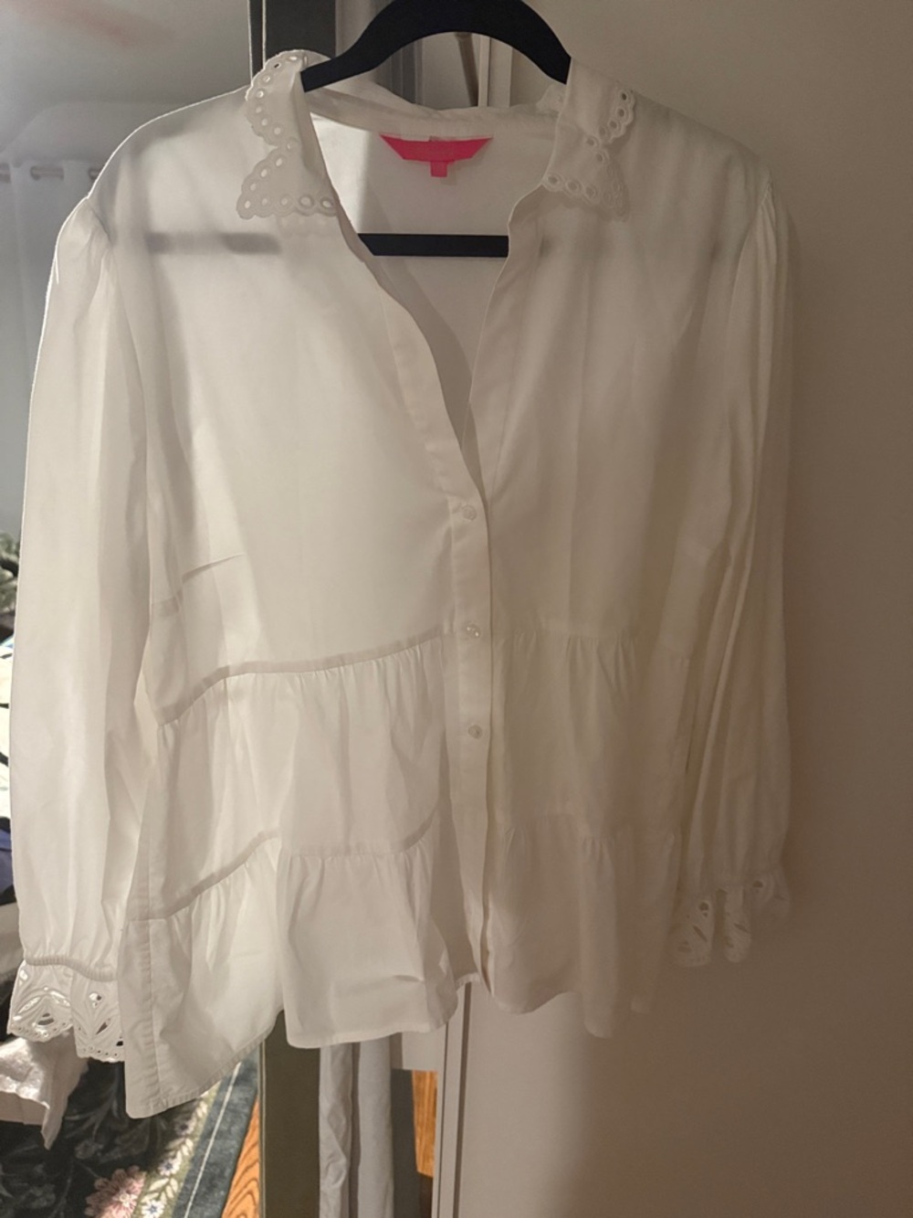 Lilly Pulitzer White Eyelet-Collar Button-Down Blouse